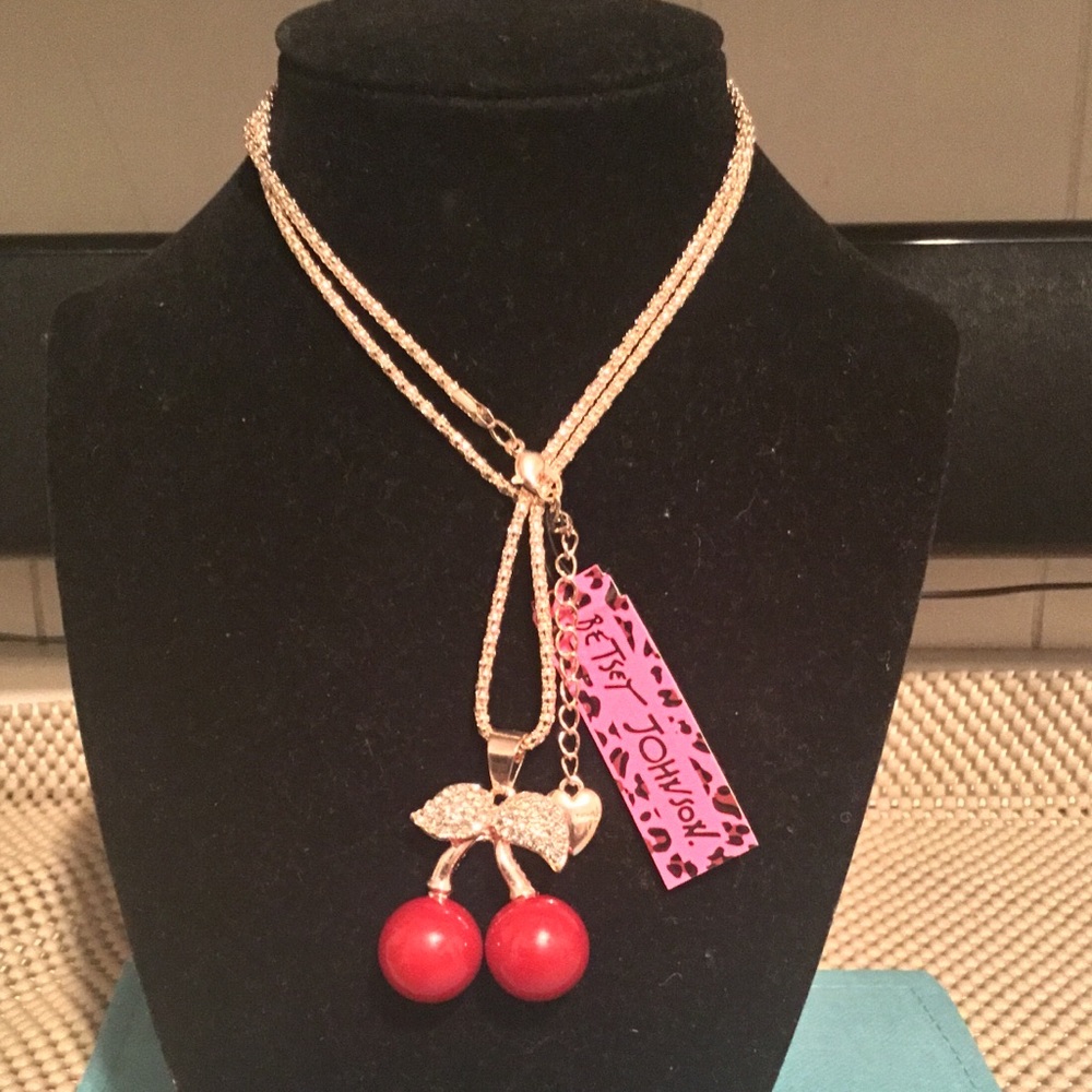 Betsey Johnson Cherry and diamond gold necklace